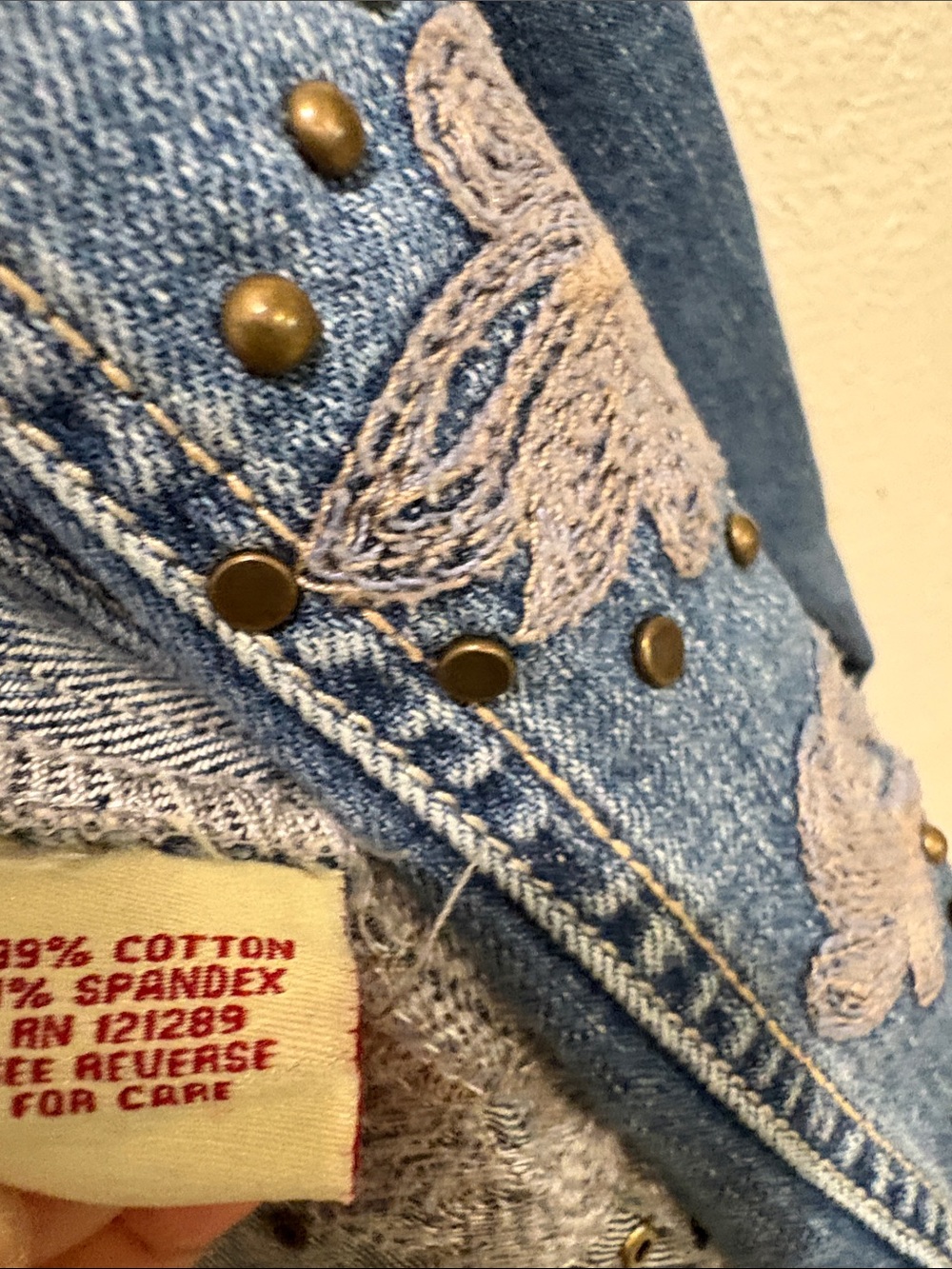 Reba Blue Denim Jacket with Taupe Embroidery - Picture 3 of 4